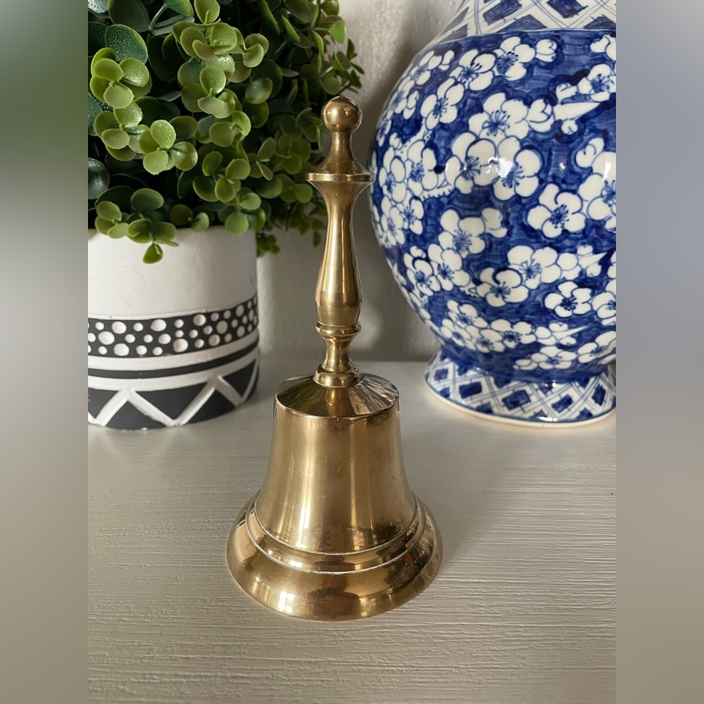 Vintage Heavy Solid Brass Hand Bell All Brass Handle ornate Classic Decor